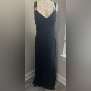 SCALA Elegant Black Beaded Silk Evening Gown Prom Formal Dress Womens Size XL